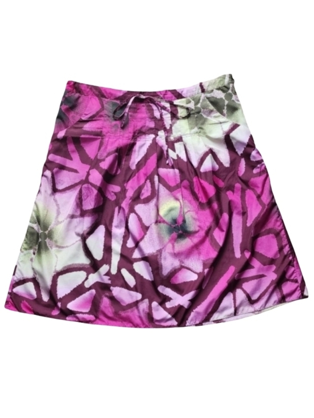 Calvin Klein Abstract Floral A-Line Skirt Pink Purple Tie Waist Size Small‎